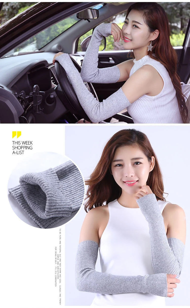 Autumn Winter 40 50 60CM Women's Wool Arm Warmers Knitted Woolen Arm Sleeve Solid Fine Long Knitted Fingerless Gloves Wholesale
