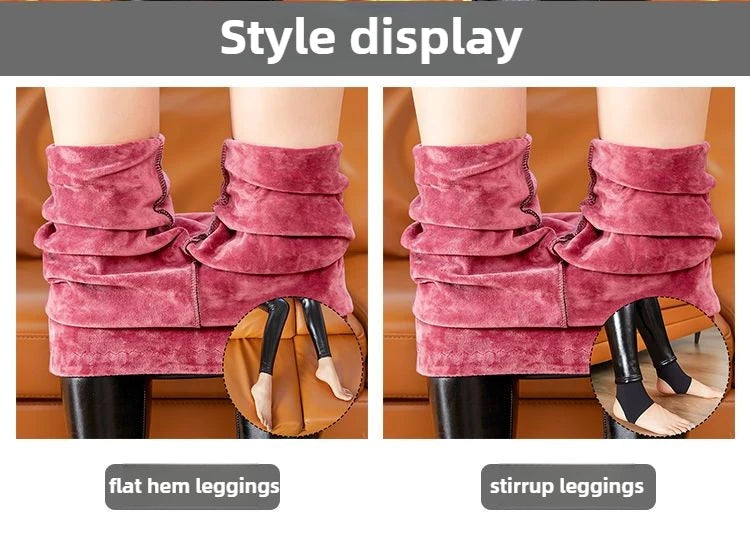 Winter Warmth Essentials Fleece Leggings High Waist Faux Leather Pants Women's Thermal Lined Footed Stirrup Tights Cold Climate