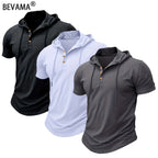 Men's T Shirt Summer Slim Fitness Hooded Short-Sleeved Tees Male Lightweight Hoodie Fitness Breathable Sports Tops