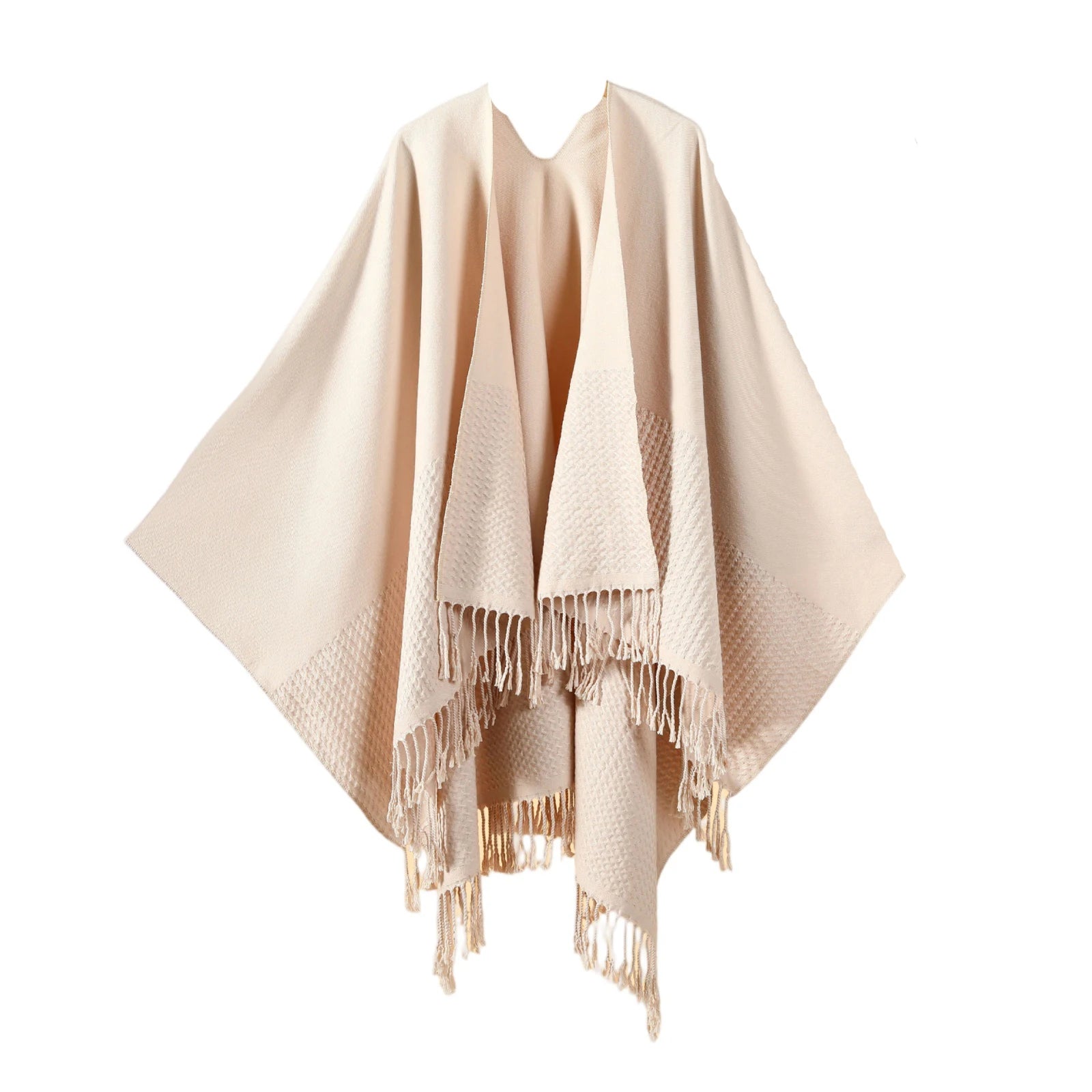 Winter Ladies' Fashion Warm Scarf Wrap Shawl Solid Color Double Layered Wearing Tassel Poncho Capes Neckerchief