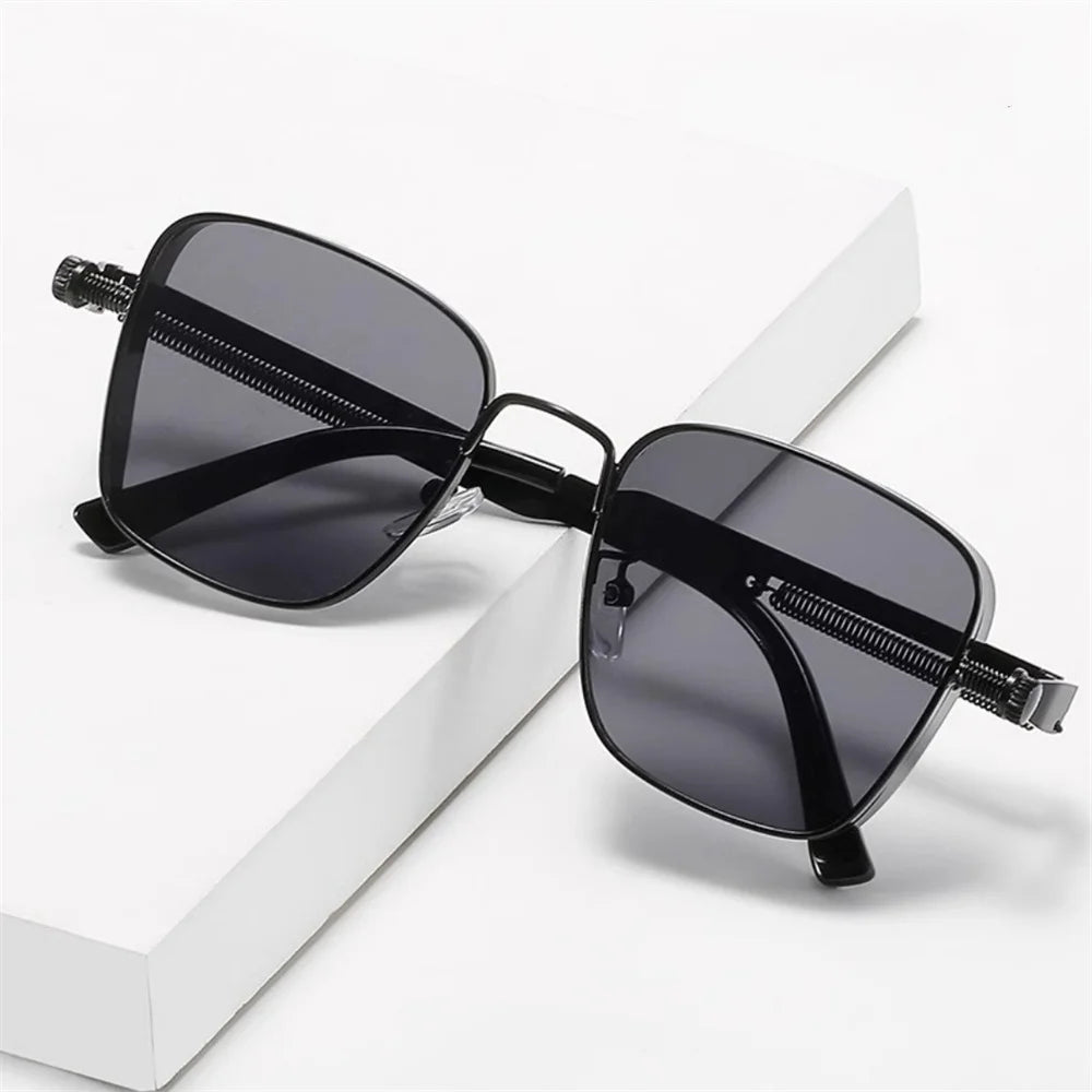 Men Driving Sunglasses Vintage Steampunk Square Sunglasses Metal Frame with Spring Hinges Women Eyepiece Trendy Driver Glasses