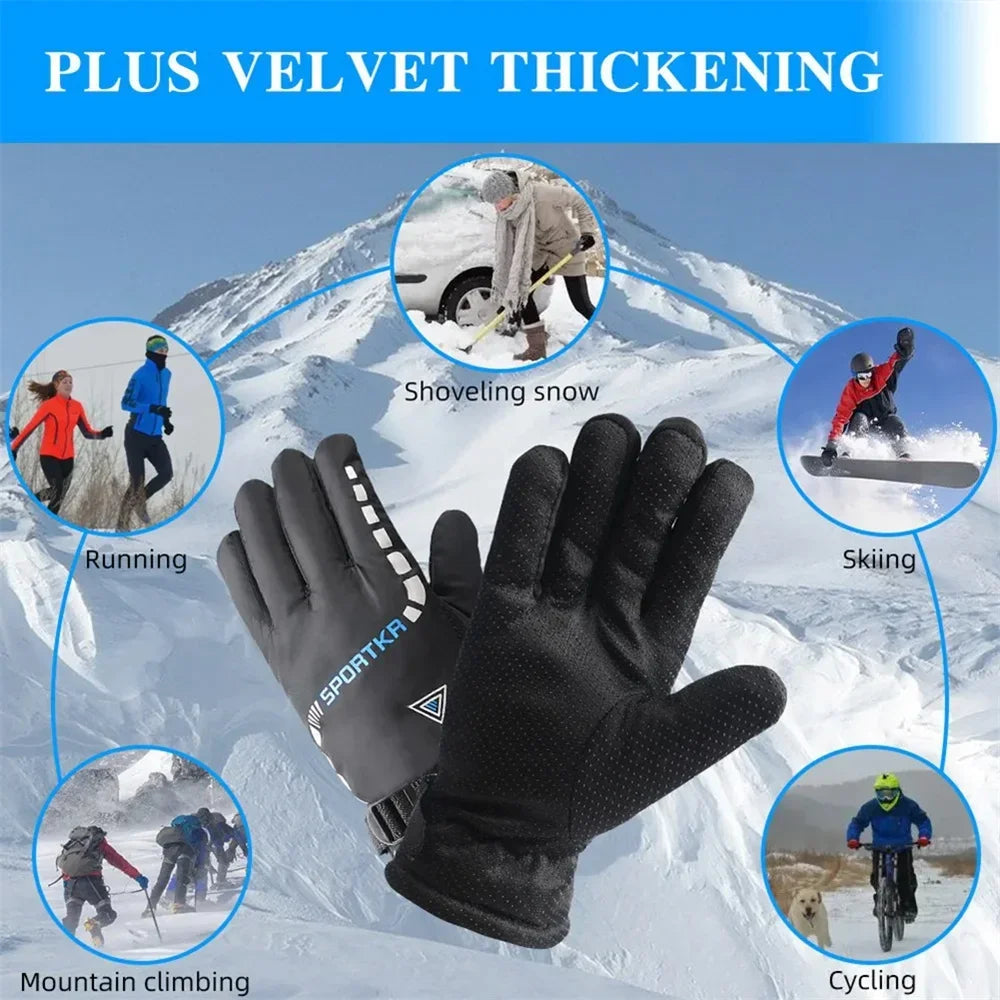 Winter Men Women Full Fingers Gloves Warm Thicken Fleece Skiing Outdoor Running Gloves Waterproof Windproof Non-Slip Mittens