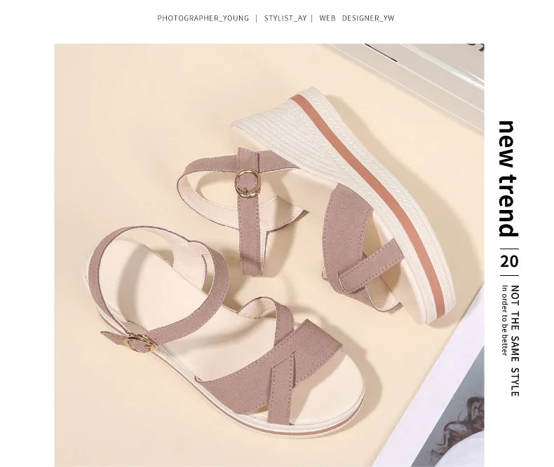 Women's Sandals Mix Color Wedges Heels Sandals Summer 2025 Shoes Woman Heeled Sandals Platform Summer Shoes Women Block Footwear