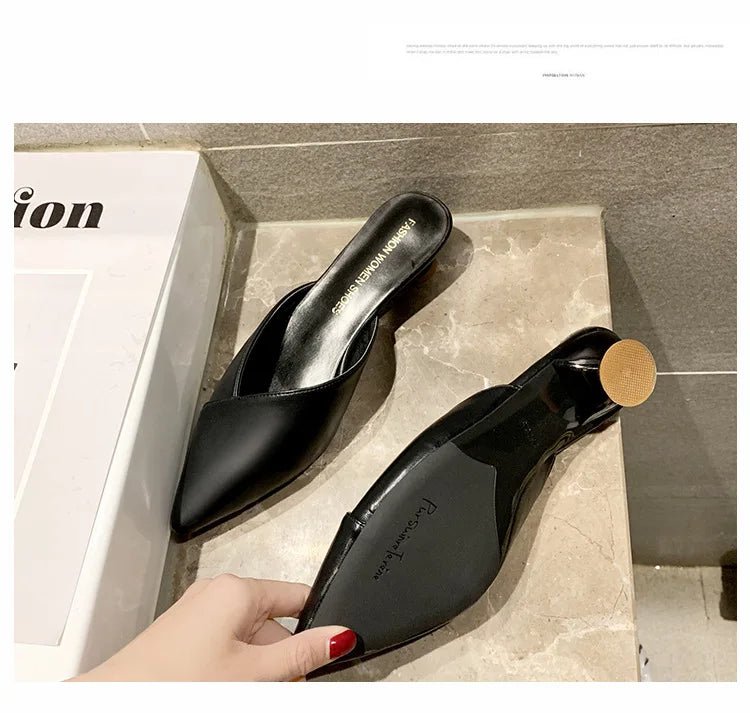 Women's Elegant Mules Woman Casual Slippers 2021 Ladies Low Heels Fashion Female Pointed Toe Shoes Women Candy Colors Footwear