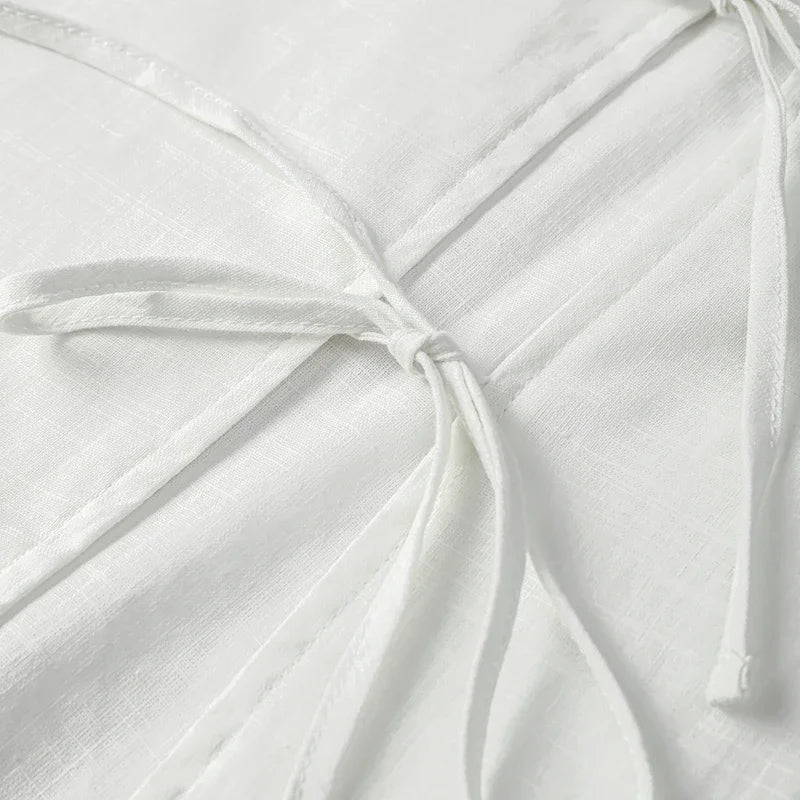 Casual Solid Lace Up Women Blouse Deep V-neck Long Sleeve Loose Female Shirt 2025 Spring Summer New Fashion Sweet Ladies Blouses