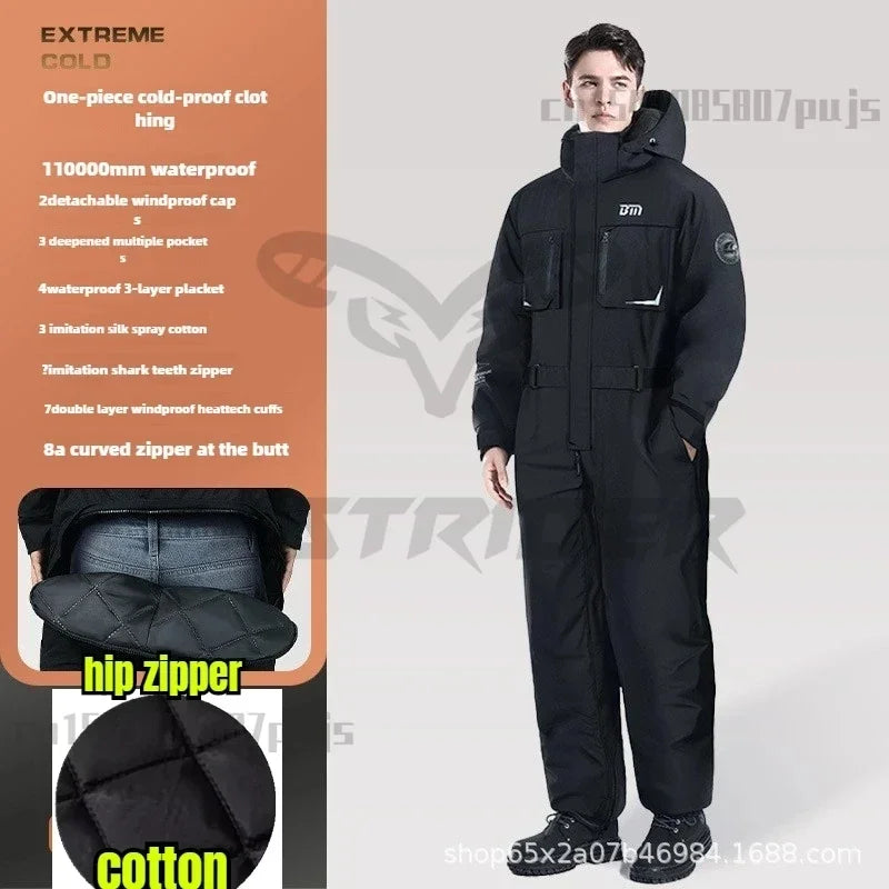 Winter Motorcycle Riding Coldproof Clothing Winter Fashion Waist Designwarm Cotton Jumpsuit,thickened Waterproof Snowmobile Suit