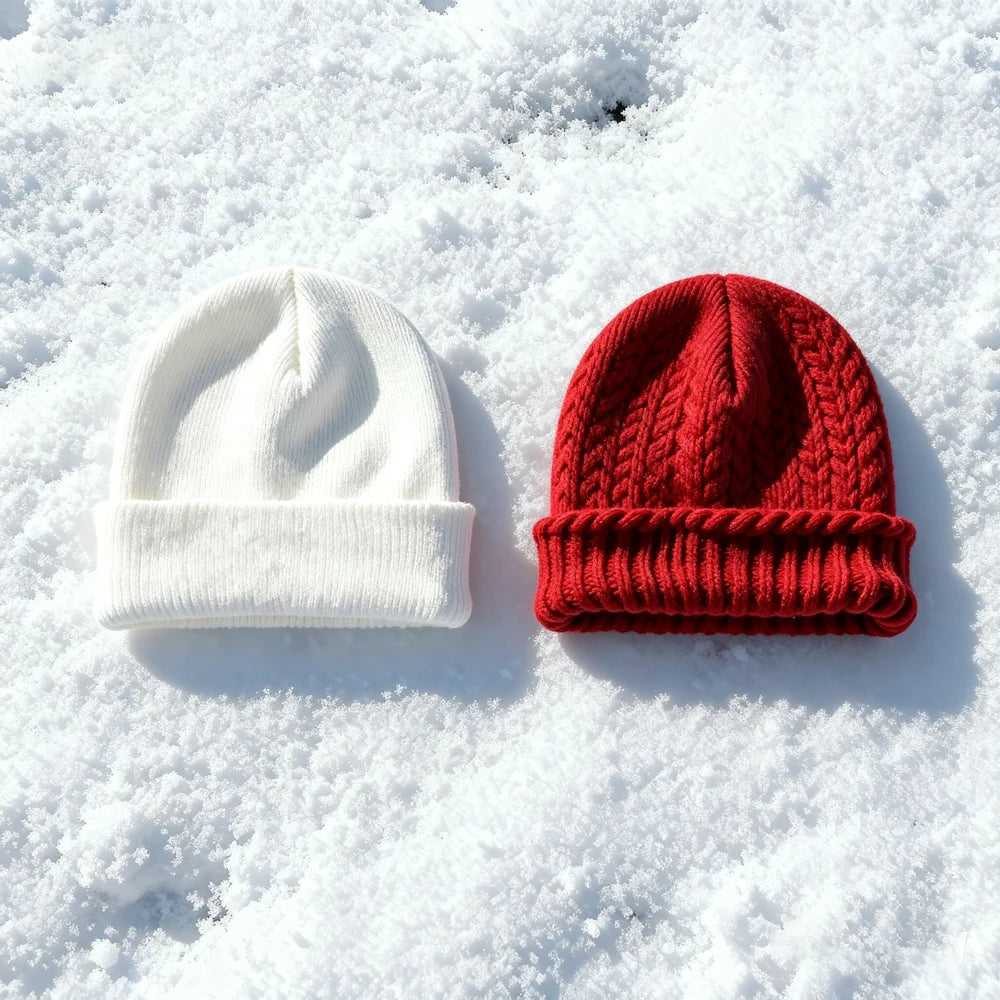 2 solid color winter warm knitted hats, made of soft fabric, suitable for outdoor sports, cycling, hiking, camping, and more.