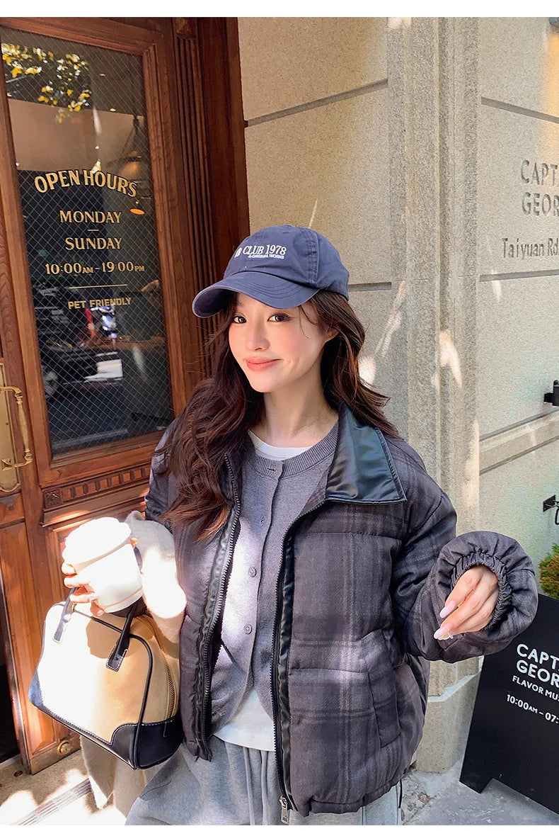 2025 New Korean Winter Women Down Cotton Jacket Parkas Short Cotton Padded Turn Down Collar Ladies Quilted Outerwear