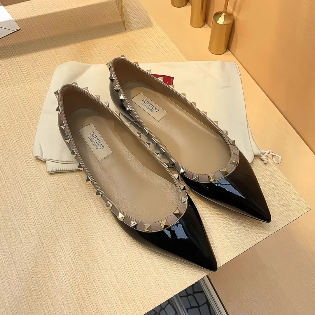 Women's Flat Shoes luxury woman shoes Leather Brand Rivet Flat Shoes Comfortable Casual Outdoor Pointed Toe Shallow Ladies shoes