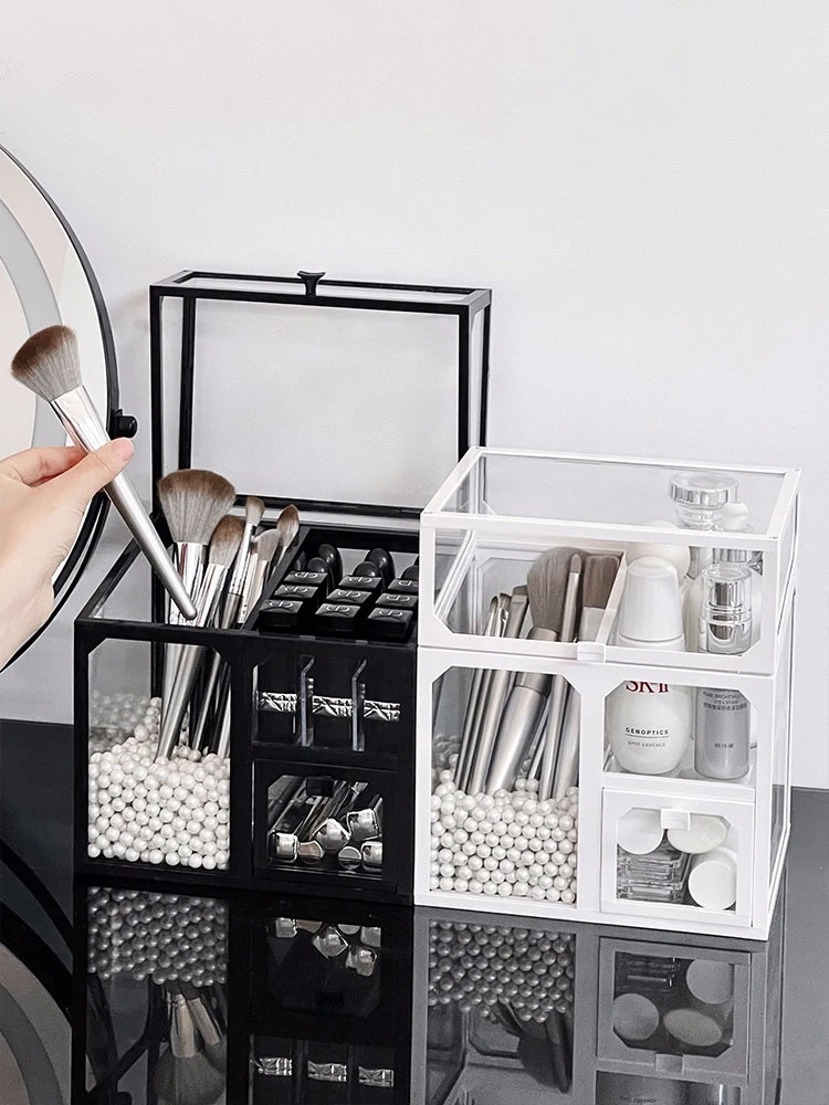 Transparent Cosmetic Storage Box Desktop High-End Dustproof Cover Carents eup Skincare Lipsti Organizer Box