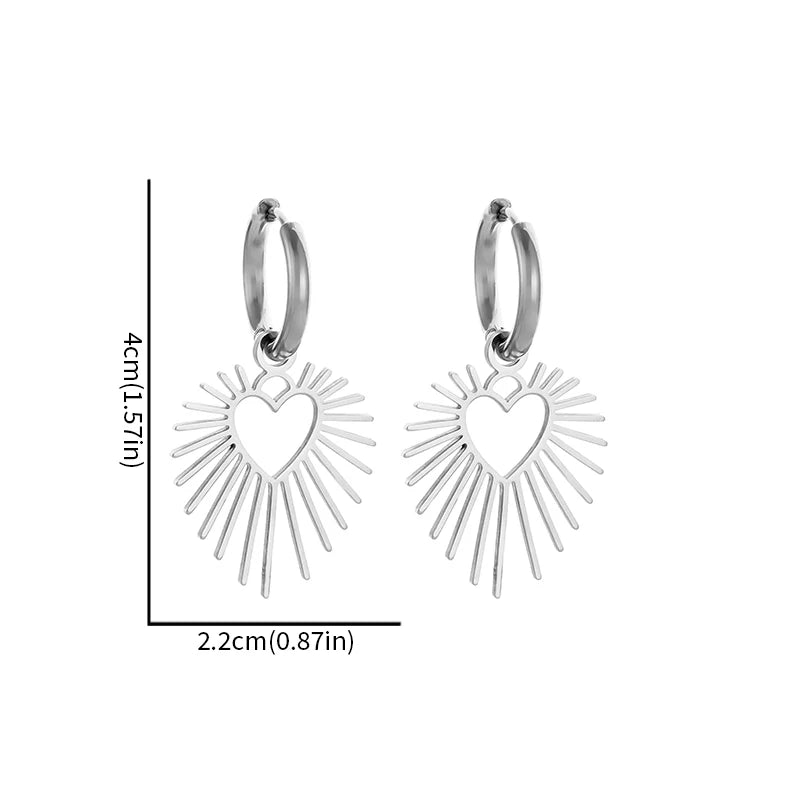 Geometric Heart Shaped Sun Pendant Earrings Stainless Steel Women's Earrings Fashion Charm Hip Hop Trendy Wedding Jewelry