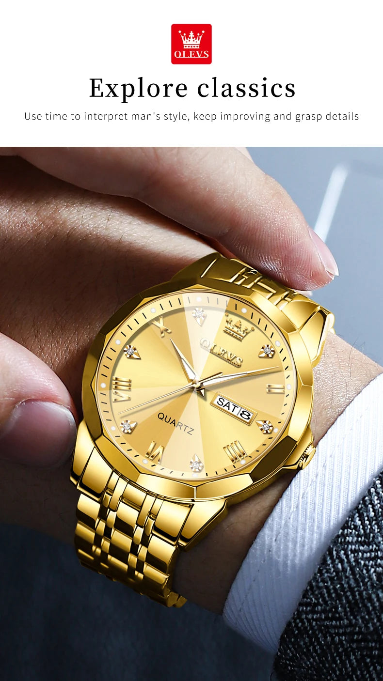 OLEVS 9931 Top Original Couple Watch Stainless Steel Rhombus Mirror Design Luxury Quartz Watch for Men Women Lover's Wristwatch