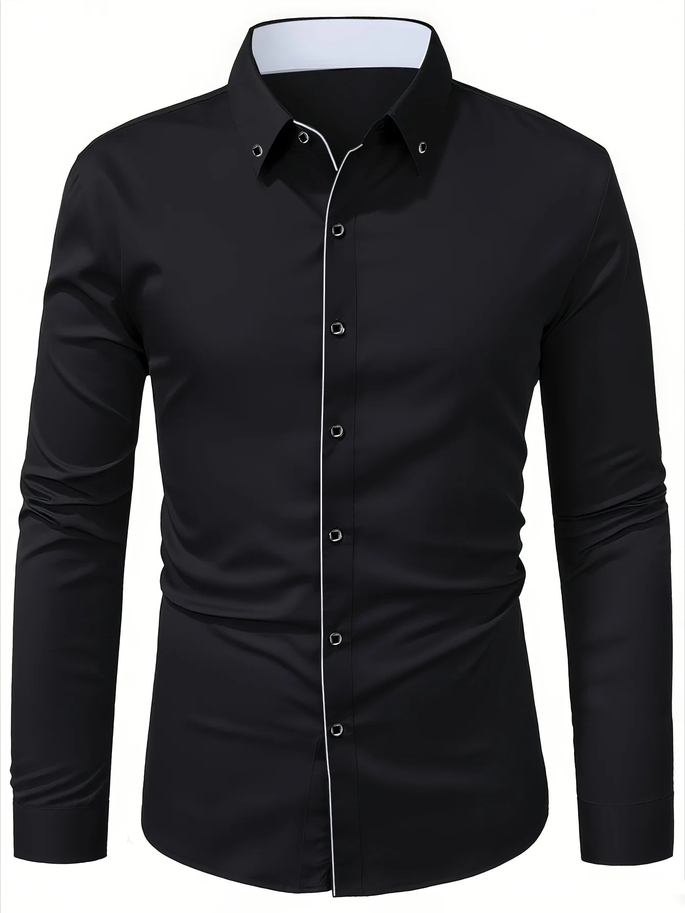 Men Dress Shirt Brand New Solid Color Long Sleeve Smart Casual White Elastic Male Business Shirts