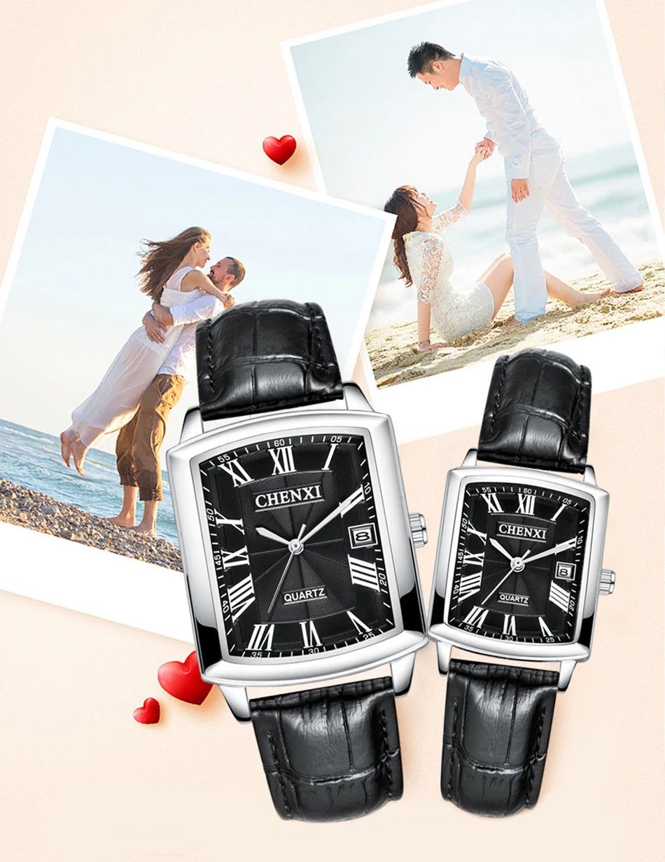 Couple Woman & Men Casual Watches Luxury Brand Square Dial Fashion Leather Strap Lover's Dress Quartz Watch Relogios Femininos