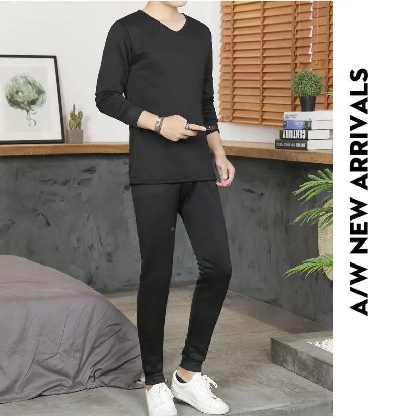 Men's round Ne Thiened Warm Underwear Set Youth Autumn Winter Thermal Clothing Long Sve Pants Home Clothes Innerwear