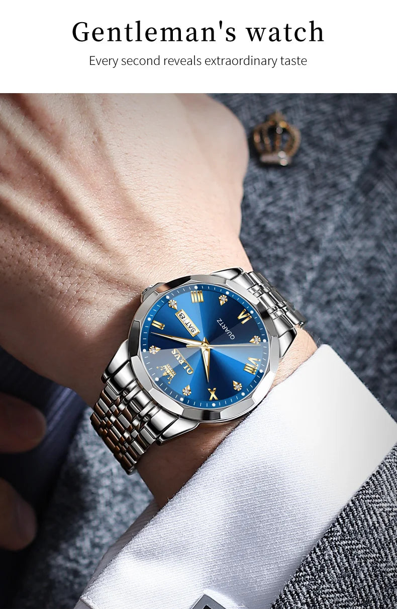 OLEVS 9931 Top Original Couple Watch Stainless Steel Rhombus Mirror Design Luxury Quartz Watch for Men Women Lover's Wristwatch