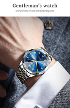 OLEVS 9931 Top Original Couple Watch Stainless Steel Rhombus Mirror Design Luxury Quartz Watch for Men Women Lover's Wristwatch