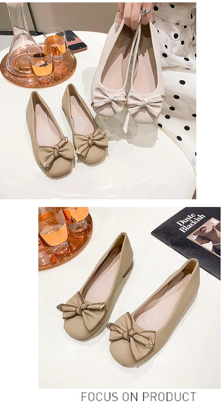 Women's 2025 Shallow Mouth Flats with Bow Soft Soled Summer Slope Heel Super Soft Lazy Shoes Low Cut Comfort Ladies Flats