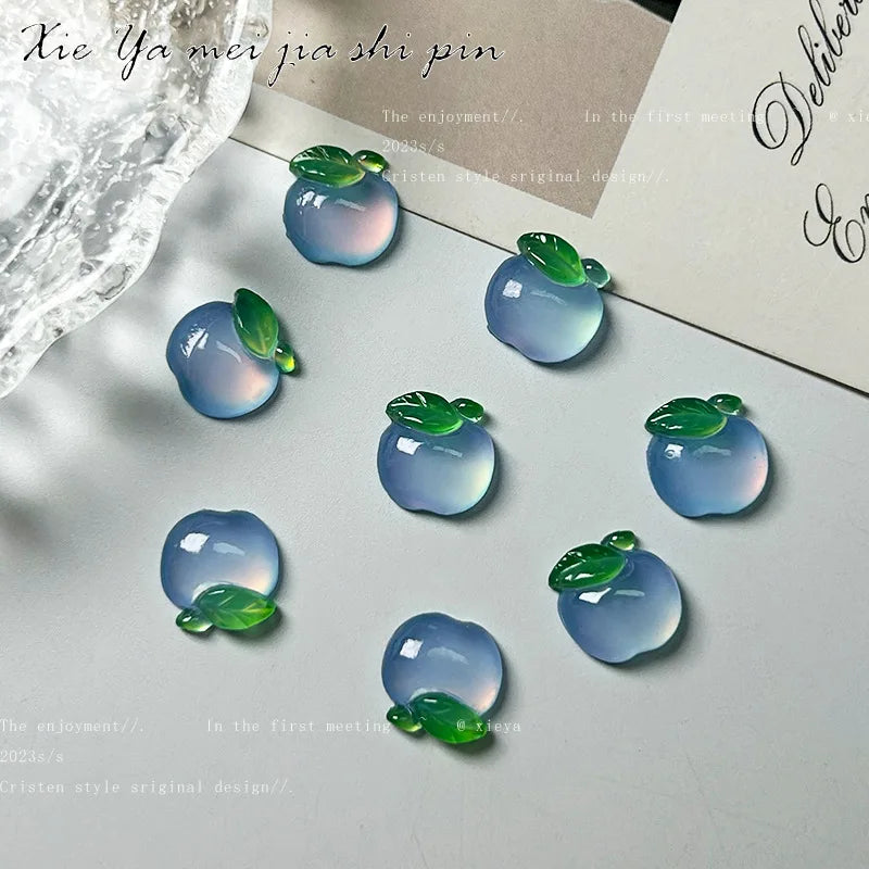 10pcs Kawaii Clear Peach Apple Nail Art Charms Resin Ice Transparent Fruit Rhinestones Nail Decorations DIY Jewelry Accessories