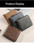 Men's wallet short version 2025 new solid color youth simple three fold wallet multifunctional student zipper coin purse