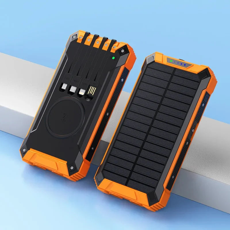 Waterproof Outdoor Solar Battery Power Bank Big Capacity 20000Mah 30000mah Emergency Wireless Power Banks with 4 Lines Universal