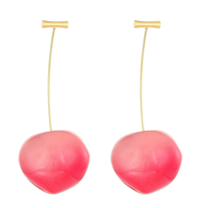 2025 New Fashion Pink Cherry Pendant Earrings For Women Kpop Sweet Lovely Acrylic Resin Fruit Long Drop Earrings Jewelry