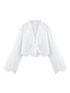 Embroidered Blouse Top Boho Chic Hawaiian Summer Vintage Ruffle Crop Shirts Female Elegant Women's Shirt Tops Woman 2025