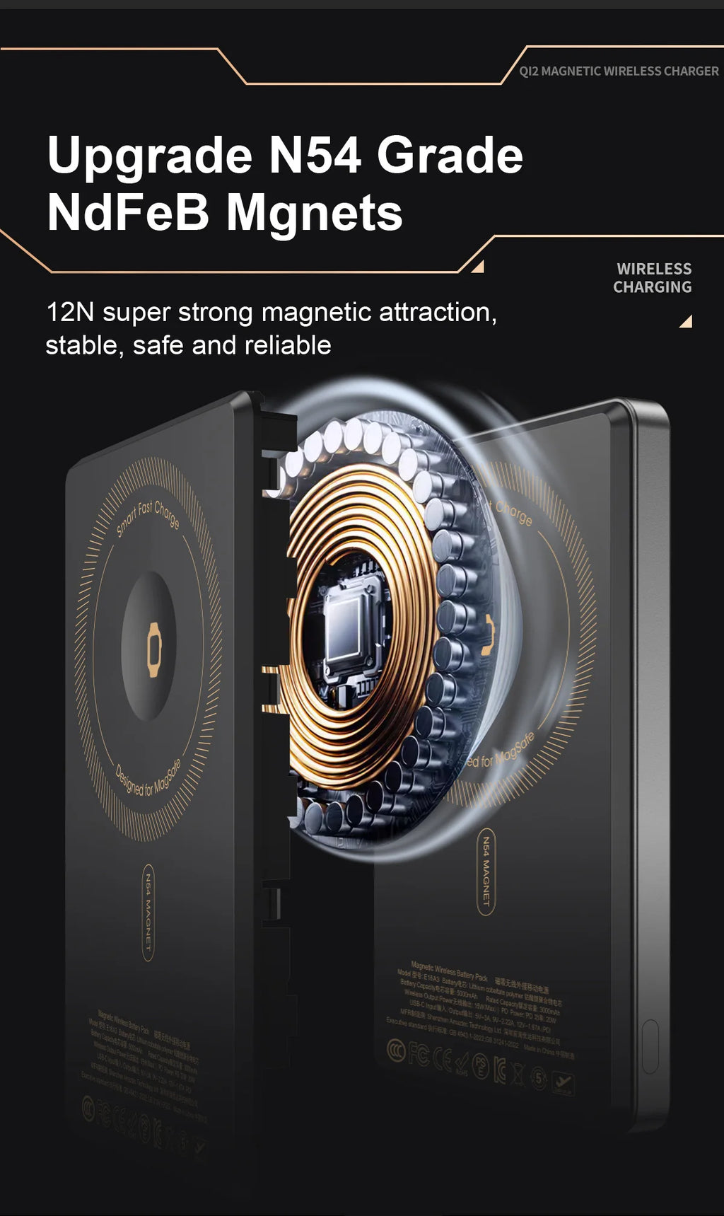 3 In 1 Magnetic Power Bank battery QI 15W Wireless Fast Charing With Intelligent  LCD Screen for iPhone 12-17 Pro Watch Airpods