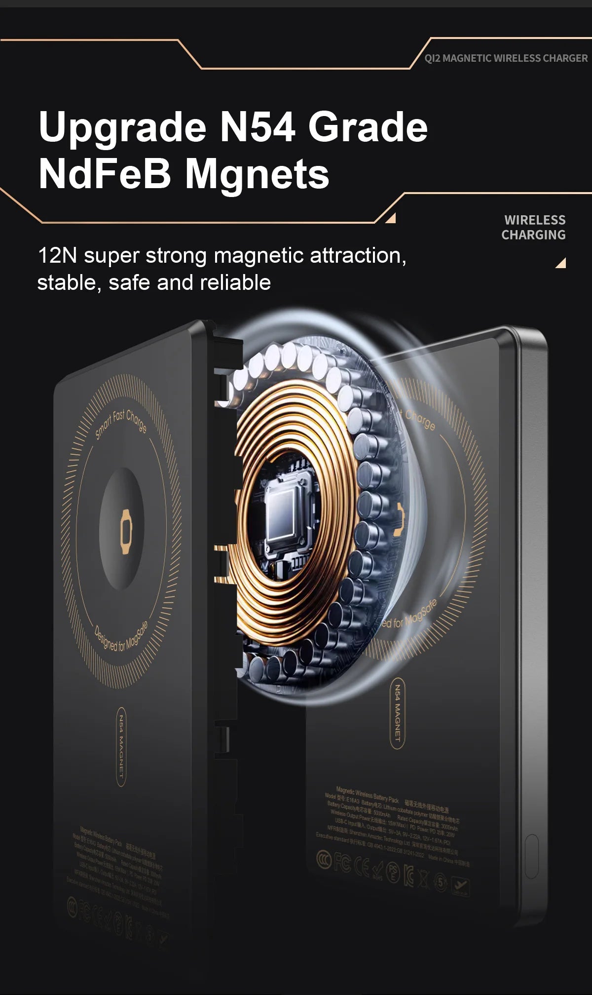 3 In 1 Magnetic Power Bank battery QI 15W Wireless Fast Charing With Intelligent  LCD Screen for iPhone 12-17 Pro Watch Airpods