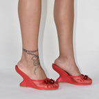 Woman Sandals 2025 Summer Fashion Sexy Hollow Out Strange Style Female Shoes Crystal Flower Decoration High Heel Ladies Slippers