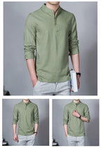 Men's Clothing  Men Spring Tops & Tees Male Fashion T-Shirts Stand Collar Long-sleeved Slim Base Shirt Homme Linen t-shirt